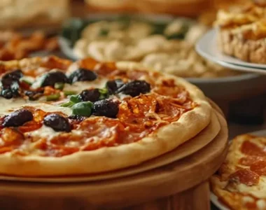 Pizza catering setup in Essendon Victoria with wood fired oven and freshly made pizzas