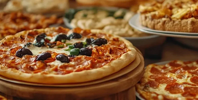 Pizza catering setup in Essendon Victoria with wood fired oven and freshly made pizzas